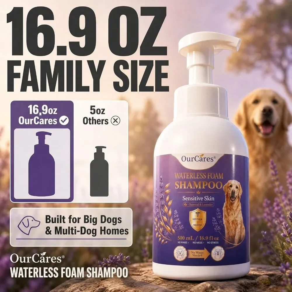 Dog Dry Shampoo 16.9oz Waterless No Rinse Foam Oatmeal Sensitive Skin Lavender